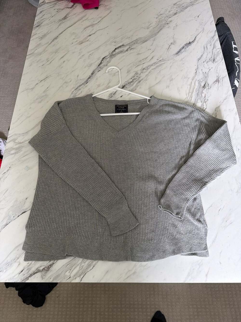 Vintage Abercrombie & Fitch Grey V-Neck Shaker Stitch Oversized Sweater